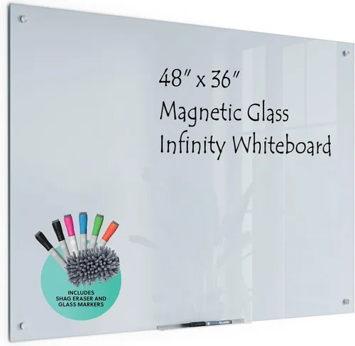 Miniatura 8 de U Brands Pizarra blanca magnética de vidrio, 24 x 36 pulgadas, superficie blanca esmerilada, sin marco, solo para uso con imanes de alta energía