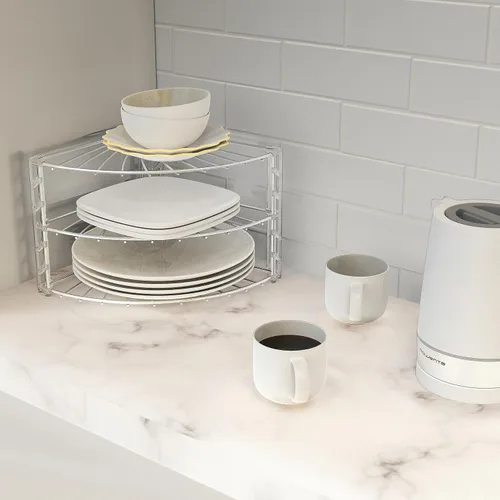 Miniatura 5 de Simple Houseware Organizador de Estante de Esquina de Mostrador de 3 Niveles, Cromado Cromo
