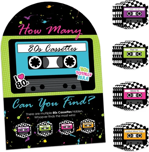 Big Dot of Happiness 80's Retro - Totally 1980s Party Scavenger Hunt - 1 soporte y 48 piezas de juego - Juego de ocultar y encontrar