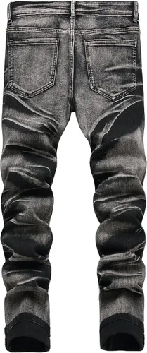 Miniatura 2 de Jeans elásticos ajustados para hombre, jeans ajustados rasgados para hombre, pierna recta, cómodos, cintura flexible, pantalones de mezclilla tipo