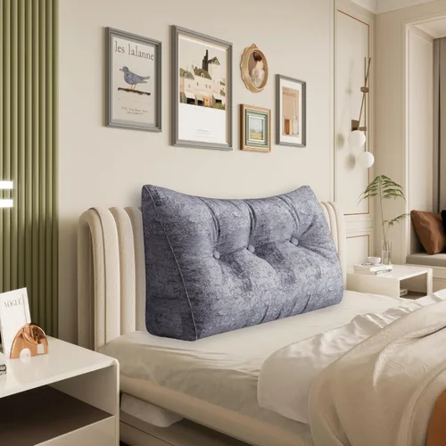 Miniatura 40 de Almohada de cabecera gruesa totalmente rellena individual XL, cabecero acolchado de dormitorio, soporte suave y firme, cojín grande triangular, Azul