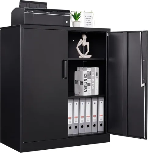 Letaya Armarios de Almacenamiento de Metal con Cerradura, Pequeños Armarios de Acero con 2 Puertas y Estantes Ajustables para Hogar, Oficina, Negro