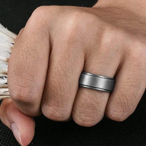 Miniatura 4 de Egnaro Silicone Wedding Rings Mens, Inner Arc Breathable Design Silicone Rings for Men, 7 Rings 4 Rings 1 Ring Step Edge Rubber Wedding Engagement
