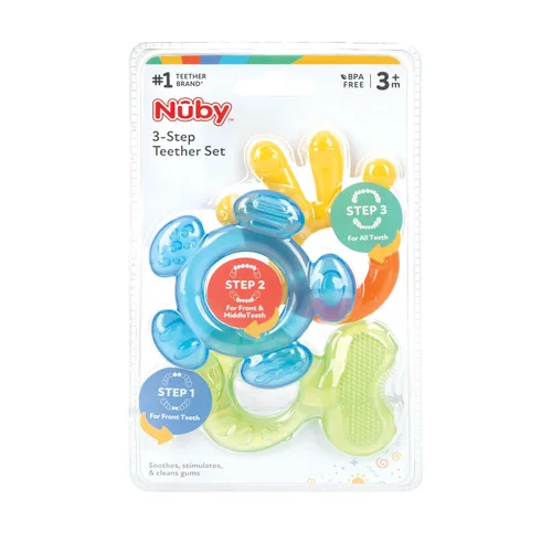 Miniatura 2 de Nuby Juego de mordedor de 3 pasos para la comodidad de la dentición, mordedores suaves y duros para bebés, alivia las encías doloridas, más de 3