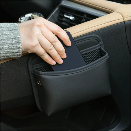 JEYODA Bolsillo de almacenamiento lateral para asiento de auto, organizador pequeño, bolsa organizadora lateral de consola de cuero sintético