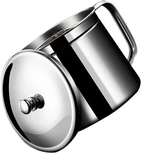 1 olla de filtro de aceite de acero inoxidable con tapa, soporte de aceite y suministro de cocina, colador de grasa fácil de limpiar para cocina