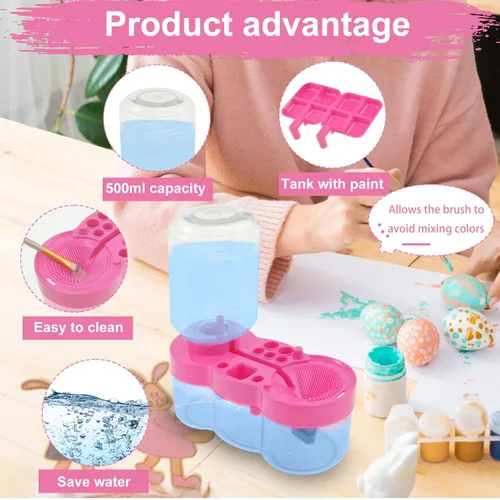 Miniatura 7 de Limpiador de pinceles de pintura mejorado con bandeja de pintura, herramienta de limpieza de pincel de circulación de agua, suministros de pintura