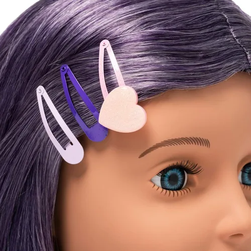 Miniatura 6 de I'm A Stylist Styling Head Deluxe Lola - Cabeza de maniquí de muñeca, peluca intercambiable, pelo morado de fibra sintética incluye pestañas