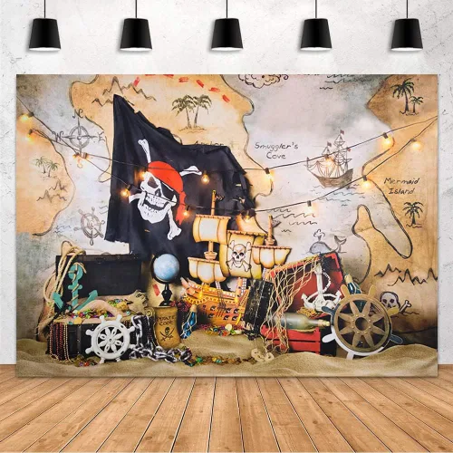 Miniatura 6 de MEHOFOND Fondo de fotos de mapa del tesoro pirata de 7 x 5 pies para niños, isla de cumpleaños, mapa del tesoro, decoración de fiesta de cumpleaños