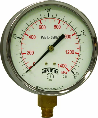 Miniatura 3 de Winters - Medidor de presión de 4 pulgadas, calibre de presión económico, interior de latón potable, caja de acero, escala doble 0-100 psi/kPa