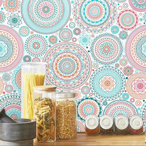 Miniatura 2 de CiCiwind Papel tapiz de contacto bohemio para despegar y pegar, papel de pared colorido para cocina, autoadhesivo, extraíble, impermeable, fácil