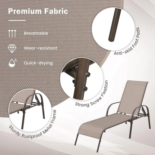 Miniatura 5 de Giantex Silla de Salón para Patio, Tumbona para Exteriores con Respaldo de 5 Posiciones Ajustables, Marco de Acero Resistente, Sillón Reclinable