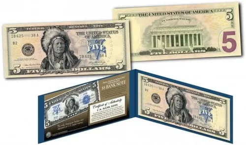 Jefe indio nativo americano 1899 diseño sin circular nuevo billete de cinco dólares edición especial coleccionable titular de exhibición y