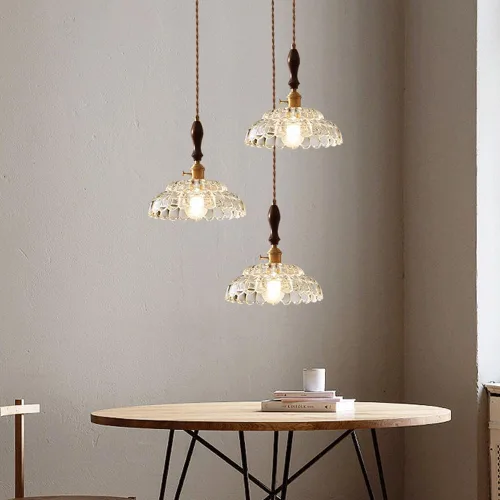 Miniatura 2 de Luces colgantes de nogal de granja, estilo nórdico retro de 7.8 pulgadas, lámpara colgante colgante con pantalla de vidrio transparente con acabado