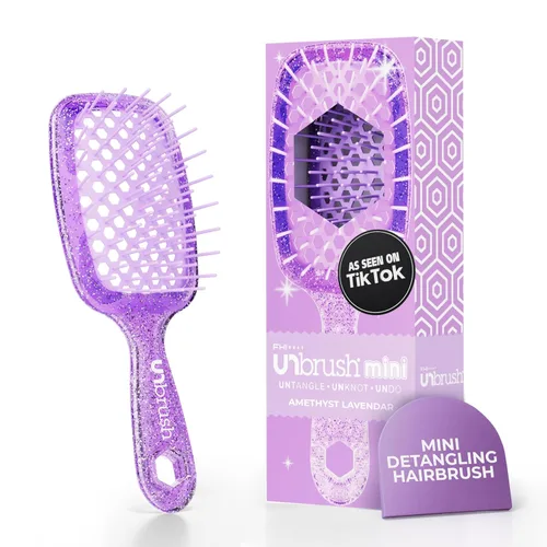 FHI Heat UNbrush - Mini cepillo desenredante para cepillado sin dolor en todo tipo de cabello húmedo o seco, cerdas antiestáticas Duoflex duraderas,