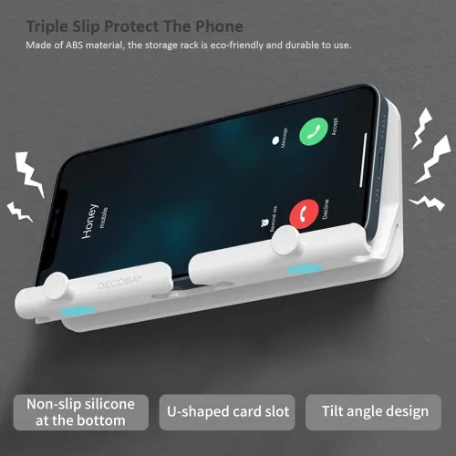 Miniatura 6 de Soporte de pared para teléfono, soporte adhesivo manos libres D2 con agujero para cable y ganchos, soporte de teléfono celular montado en la pared