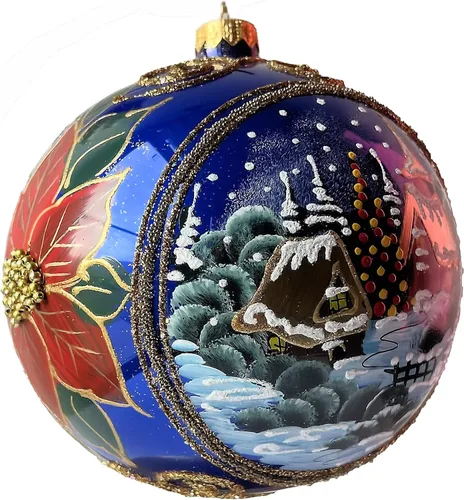 Miniatura 15 de Adorno navideño de capilla azul con soporte, bola de vidrio soplado polaco pintada a mano, bola extra grande de 8 pulgadas/200mm, adorno de fe eterna