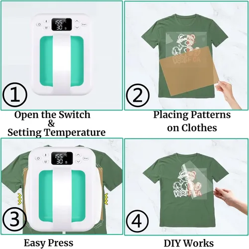 Miniatura 4 de Máquina de prensa de calor para camisetas, mini prensa de calor portátil de 7 x 5 pulgadas, calor rápido y uniforme, máquina impresora de camisetas
