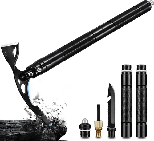 Pick Axe 8 en 1, Pico Plegable Mattock con Azada de Jardín Multiusos y Cuchillo de Supervivencia, Picos de Acero Inoxidable para Excavar, Astillar