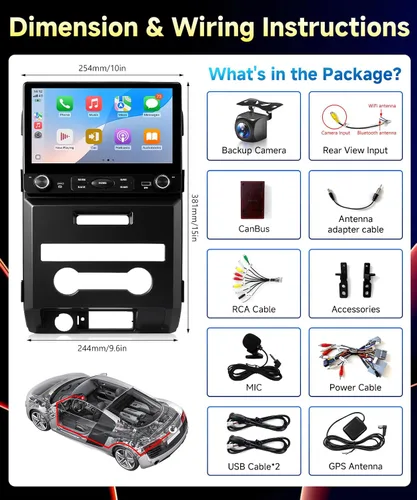 Miniatura 7 de VQU Estéreo de coche para Ford F150 2009 a 2012, actualización de radio de coche de 10.2 pulgadas para F-150 2010 2011 Manual A/C, Android 13