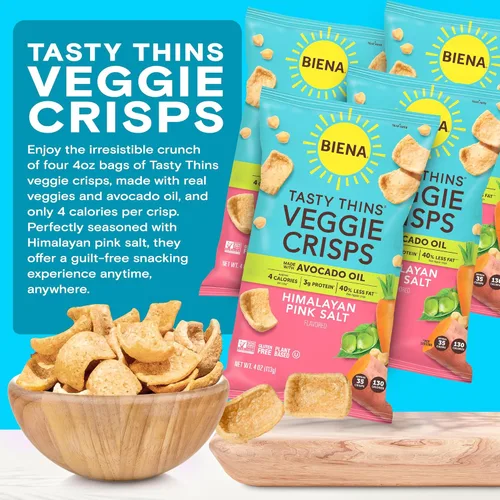 Miniatura 3 de BIENA Tasty Thins Veggie Crisps - BBQ hawaiano, paquete de 4, bolsas de 4 onzas, garbanzos y verduras, vegano, sin gluten, sin lácteos, sin OGM