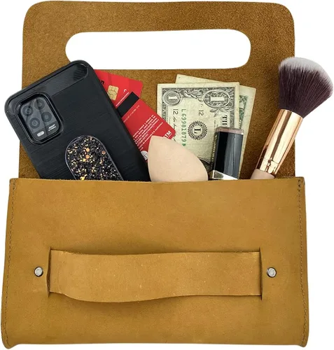 Miniatura 4 de Weatherproof Leather, Bolso de mano mediano femenino hecho a mano de gamuza - Old Tobacco, Tabaco Antiguo