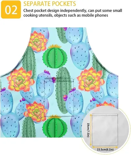 Miniatura 4 de GIFTPUZZ Delantal de chef para mujer con lazo largo y bolsillo frontal con correas