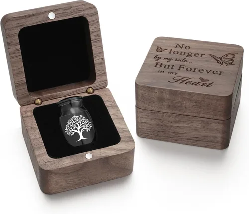 Miniatura 10 de SOITIS Small Urns for Human Ashes Keepsake Stainless Steel Mini Urns for Human Ashes Wooden Box Sharing Tree of Life Ashes Keepsake Cremation Urns