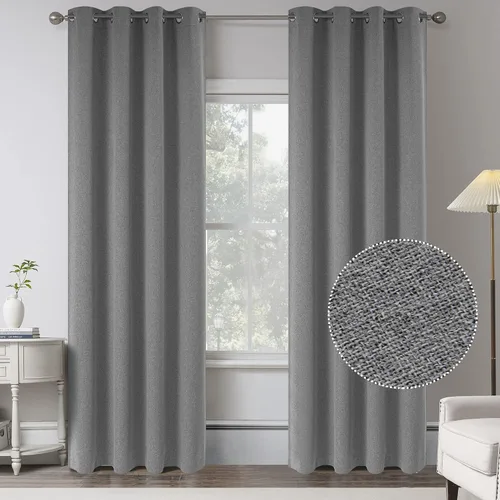 Miniatura 16 de KEQIAOSUOCAI Cortinas de lino 100% opacas de 100 pulgadas de largo, 2 paneles para dormitorio, estilo casa de campo moderna, completamente negro