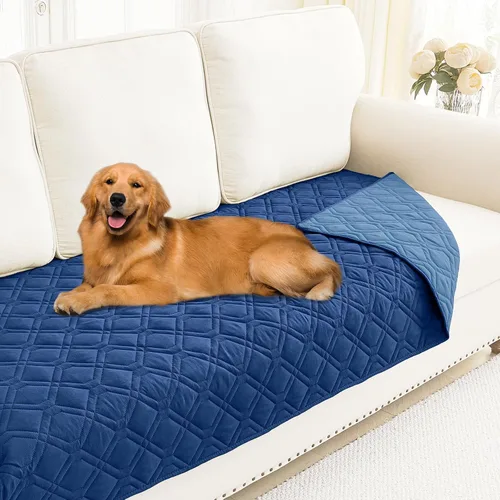 Miniatura 197 de Smiry Funda impermeable para cama de mascota, suave y lavable, para muebles, cama, sofá, reversible, a cuadros (30 x 53 pulgadas, color beige/beige)