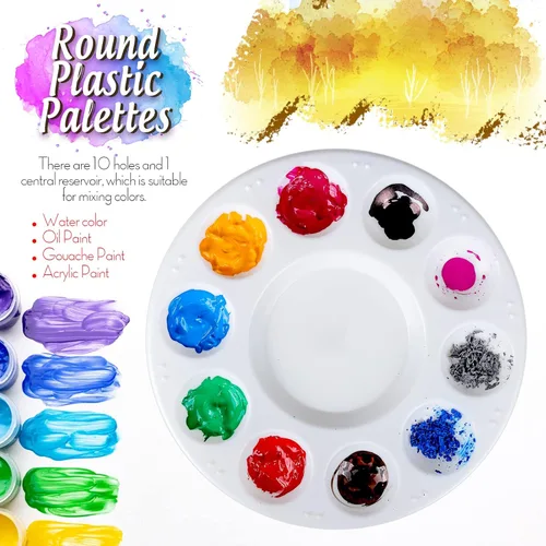Miniatura 3 de FANDAMEI Paleta de Pintura, Bandejas de Pintura para Niños, Paletas de Pintura con 10 Cavidades para Adultos y Niños, Paletas Redondas de Pintura