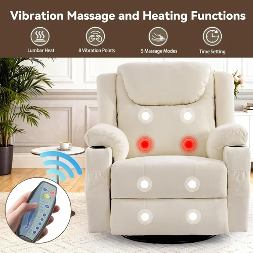 Miniatura 4 de Korser Silla reclinable de gran tamaño, reclinable giratorio de 360° para adultos, silla reclinable giratoria con calor y masaje, reclinable manual