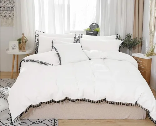 Miniatura 26 de Edredón hippie puro con borlas para dormitorio, manta bohemia con flecos indios, funda de edredón de algodón para mujer con fundas de almohada