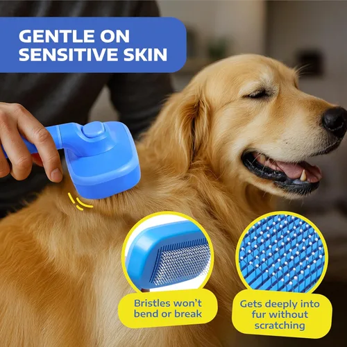 Miniatura 5 de Hertzko Cepillo deslizante de autolimpieza para gatos y perros, herramienta de aseo para eliminar el pelo largo y corto, cepillo retráctil para Azul