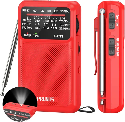 Miniatura 9 de PRUNUS J-211 - Radio portátil AM FM con carga USB C y operada por baterías AA, radio de transistor, fuerte recepción y altavoz claro, conector