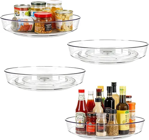Miniatura 8 de Juego de 2 tocadiscos Lazy Susan de 10 pulgadas para organización de especias Clear BPA-Free Plastic Rotating Organizer for Kitchen Cabinet