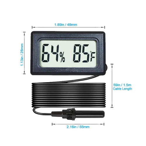 Miniatura 2 de Paquete de 4 mini termómetro higrómetro digital con sonda pantalla LCD, medidor de humedad Fahrenheit para incubadora, planta de reptiles, terrario