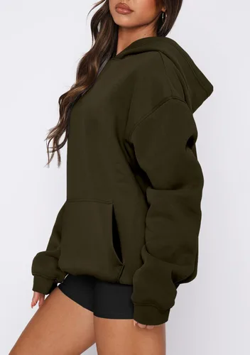 Miniatura 51 de onlypuff Sudadera casual con capucha para mujer, de manga larga, con bolsillo de canguro, hombro caído