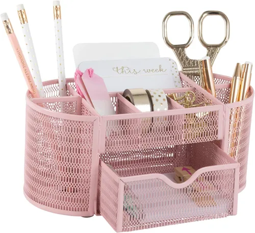 Miniatura 8 de BLU MONACO Organizador de escritorio Aqua Soporte de metal para papelería con cajón y ocho compartimentos Almacenamiento de escritorio