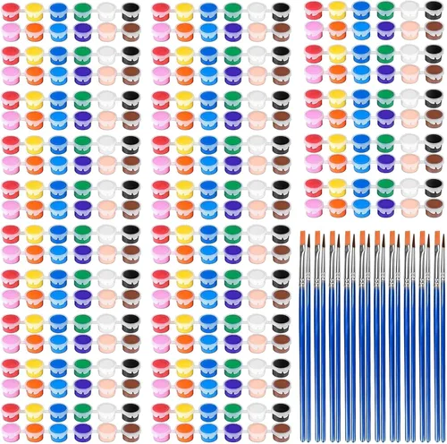 Miniatura 10 de Juego de 145 piezas de mini pintura acrílica para niños, 12 colores, tira de pintura acrílica lavable con 5 bandejas de pintura para niños y COLOR-1