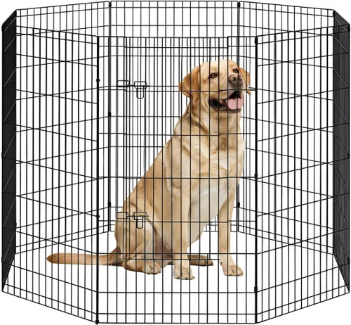 Miniatura 8 de FDW Corral para perros de 24 pulgadas, 8 paneles, para interiores y exteriores, valla de metal para cachorros, valla portátil plegable