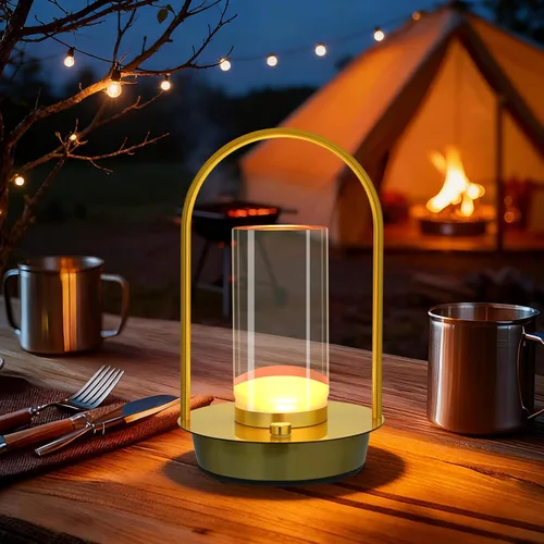 Lámpara de mesa inalámbrica, linterna de cristal Lumisom portátil con tacto y 3 colores regulables, lámpara de escritorio recargable con batería