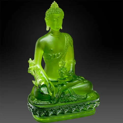 Miniatura 4 de Houlu Estatua de Buda de la medicina tibetana, 4.13 pulgadas, figura de Buda curativa de cristal Liuli para la salud (verde)