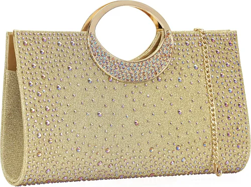 Miniatura 23 de Dexmay - Bolso de mano con diamantes de imitación con asa de cristal para boda, fiesta, elegante bolso de mano para mujer