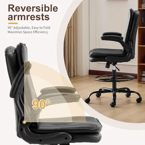 Miniatura 5 de Karl home Silla de dibujo ajustable en altura para escritorio de pie, silla de escritorio giratoria de oficina alta tapizada de poliuretano con Pu