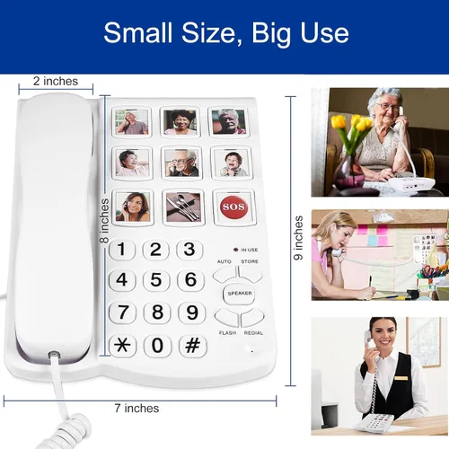Miniatura 3 de Teléfono fijo para personas mayores, teléfonos con botones grandes para personas mayores con discapacidad visual, con timbre extra fuerte, botones