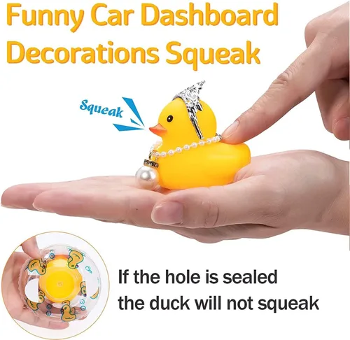 Miniatura 5 de wonuu Adornos de pato de goma para automóvil, decoración de tablero de automóvil con bonita diadema, anillo de natación, collar, gafas de sol
