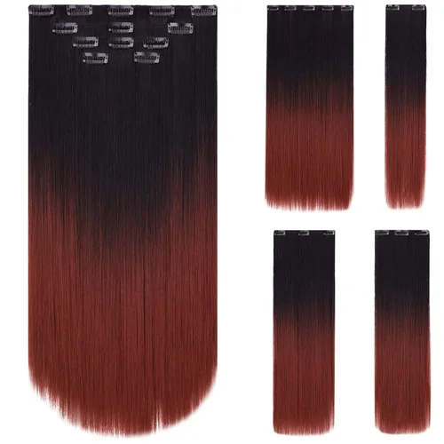 Miniatura 9 de SYXLCYGG Extensiones de cabello negro lacio, 4 piezas, extensiones de cabello con clip de 22 pulgadas, 5.5 onzas, pieza de cabello sintético