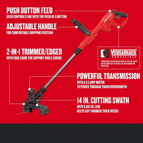 Miniatura 2 de CRAFTSMAN WEEDWACKER® Cortadora de cuerdas, 6.5 amperios, 14 pulgadas (CMEST913)