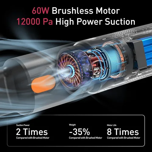 Miniatura 3 de Windone Aspiradora para automóvil, limpiador 2 en 1 de 12000 Pa e inflador de neumáticos de 150 PSI, motor sin escobillas de 60 W, aspiradora
